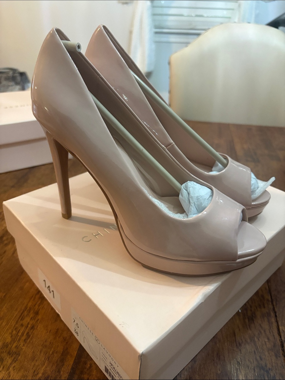 Chinese Laundry Nude Patent Peep-Toe Stiletto Heels